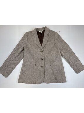 L.L.Bean Women's Blazer Size 16 Regular Wool Cashmere Blend Tan Tweed Jacket